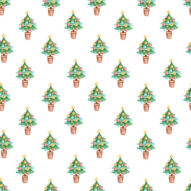 Patrón sin fisuras con acuarela árbol de Navidad para envolver papel, tarjetas, telas, textiles.