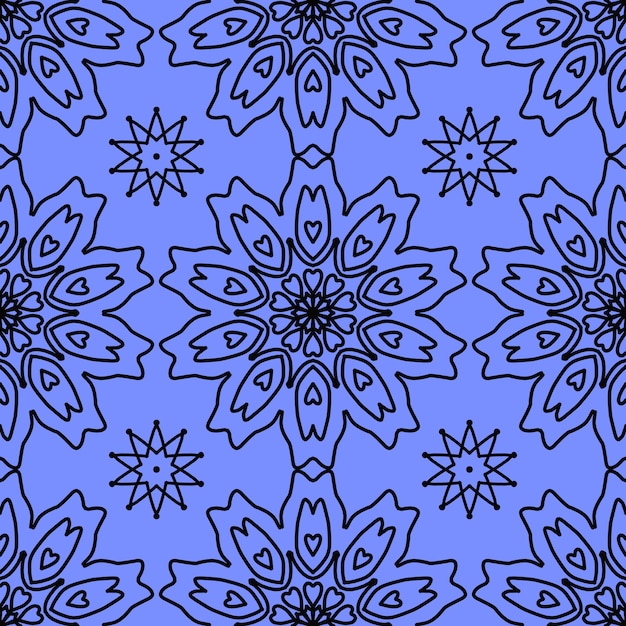 Patrón sin fisuras de copos de nieve sobre fondo azul para Navidad, año nuevo, diseño de ilustración de patrón transparente de elemento de copo de nieve Concepto de decoración de envoltura de papel de Navidad.