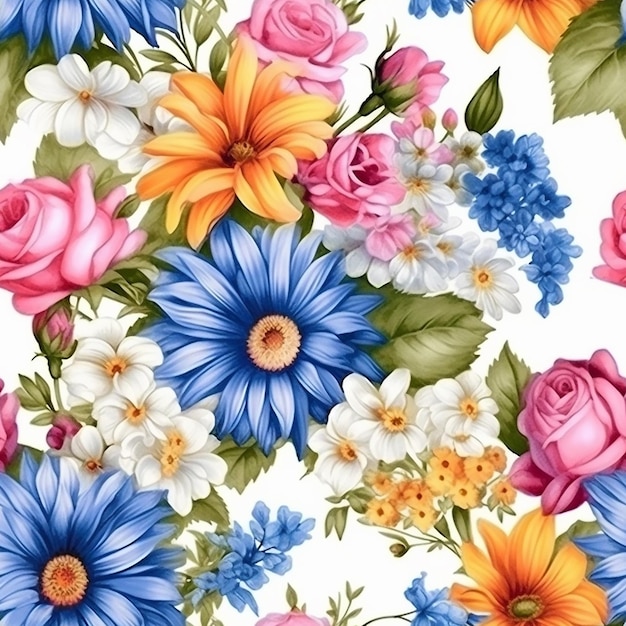 Patrón sin fisuras con flores de colores sobre un fondo blanco