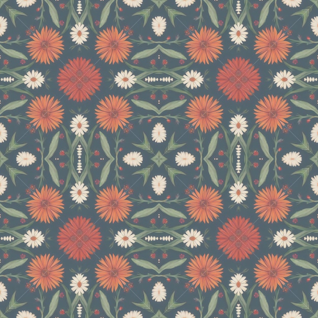 Patrón sin fisuras con flores decorativas en estilo retro