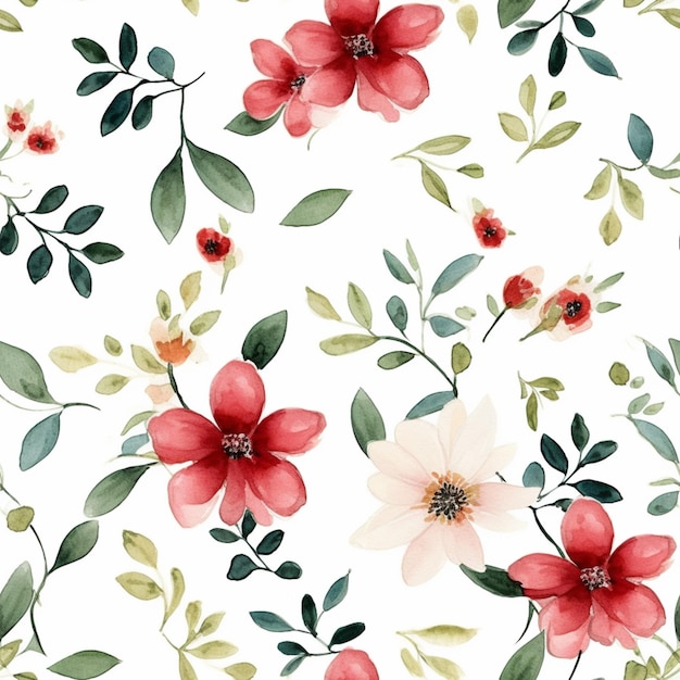 Un patrón sin fisuras con flores rojas sobre un fondo blanco.