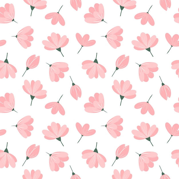 Patrón sin fisuras de flores rosadas sobre fondo blanco Linda impresión floral repetida