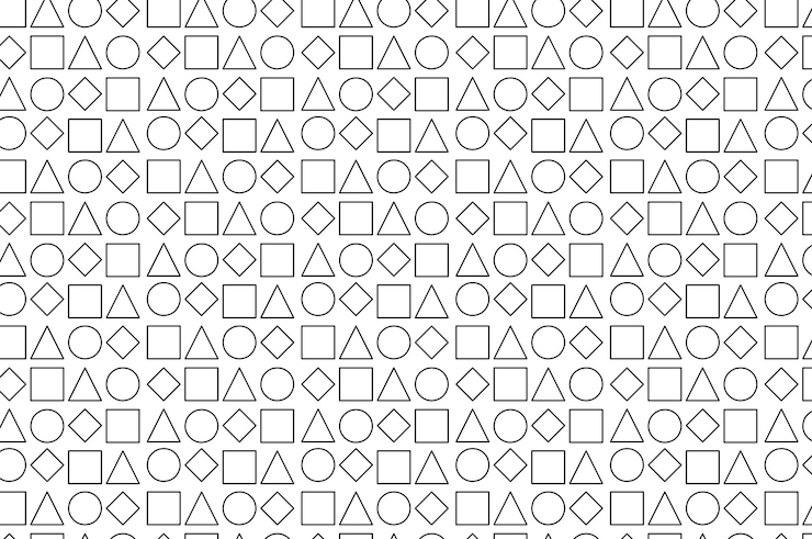 Foto patrón sin fisuras de formas geométricas de diferentes formas sobre fondo blanco.