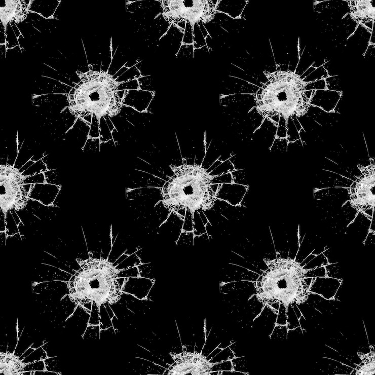 Foto patrón sin fisuras con grietas en vidrio aislado sobre fondo negro
