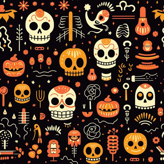 Patrón sin fisuras de Halloween vibrante inspirado en Retro