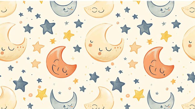Un patrón sin fisuras de lunas y estrellas lindas y caprichosas