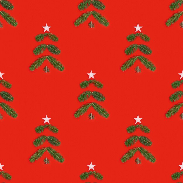 Patrón sin fisuras de Navidad creativa con árbol de Navidad verde de ramas de pino