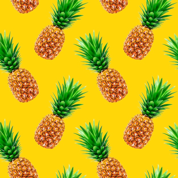 Patrón sin fisuras de piña sobre fondo amarillo