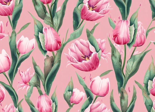 Patrón sin fisuras con tulipanes y hojas