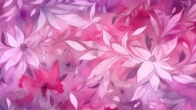 Un patrón floral de acuarela abstracto magenta con colores rosa y púrpura IA generativa
