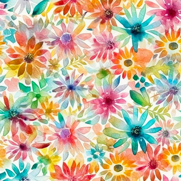 Un patrón floral de acuarela con flores de colores.