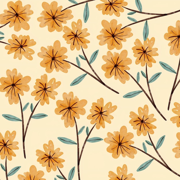 Patrón floral de acuarela de flores de naranja en amarillo