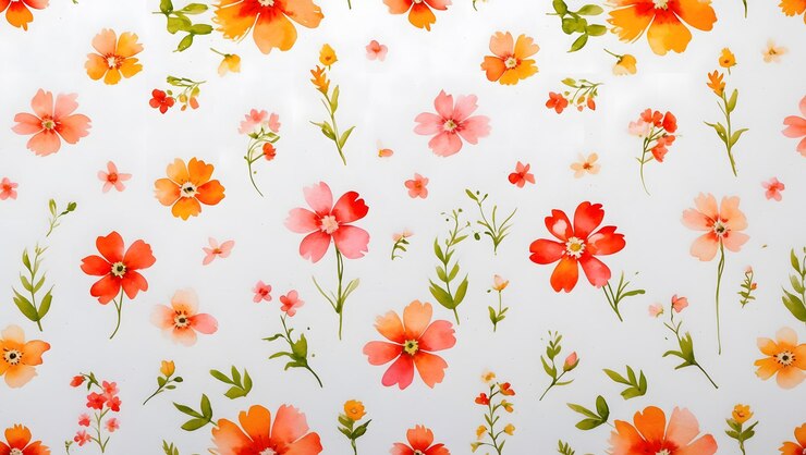 Patrón floral en acuarela con flores naranjas y rosas