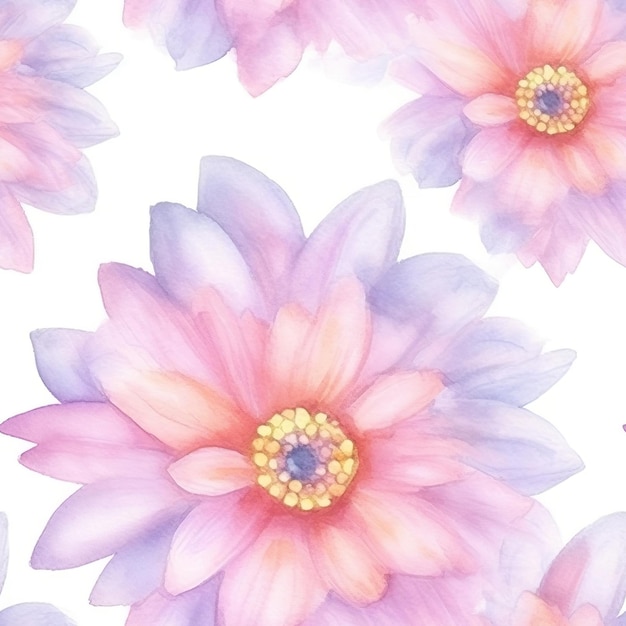 Un patrón floral de acuarela con flores rosas y moradas.