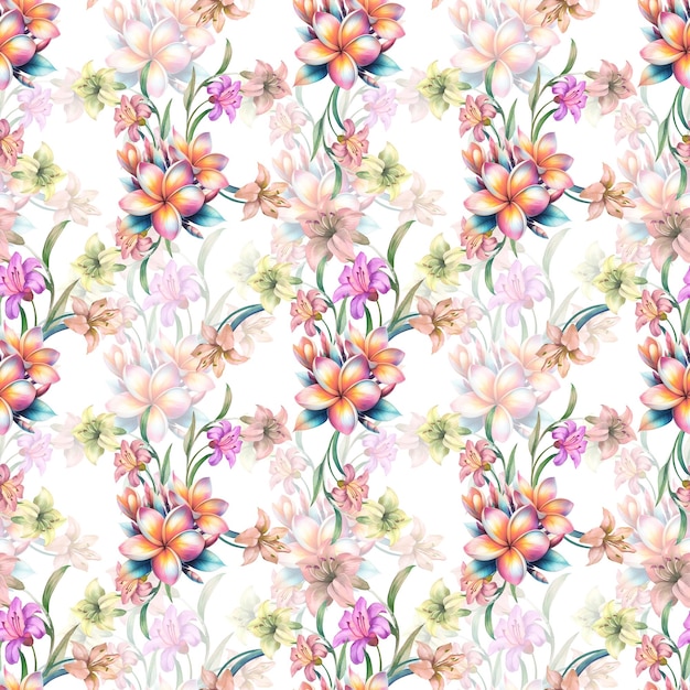 Patrón floral de acuarela de las flores tropicales