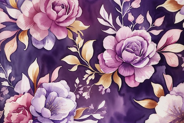 Patrón floral de acuarela púrpura