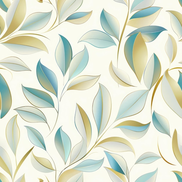Patrón floral de azulejos sin costuras con flores azules y doradas Vintage
