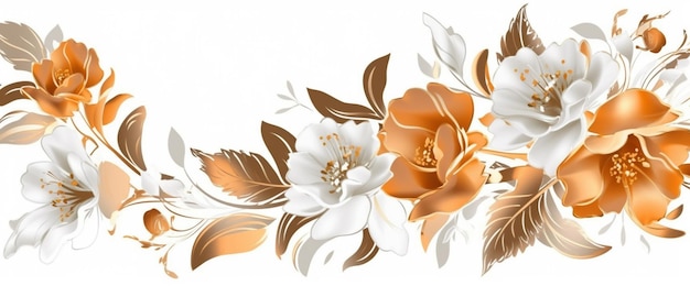 Un patrón floral blanco y naranja con flores blancas.