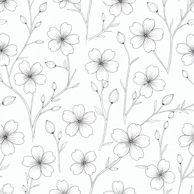 Patrón floral blanco y negro sin costuras