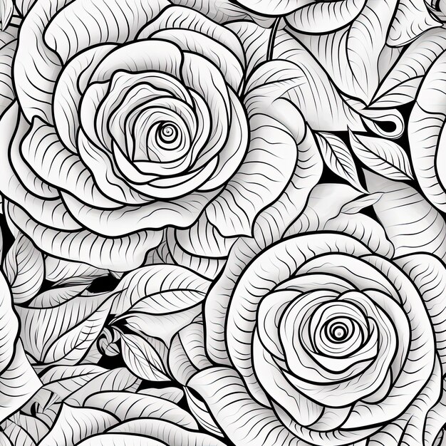un patrón floral blanco y negro con rosas