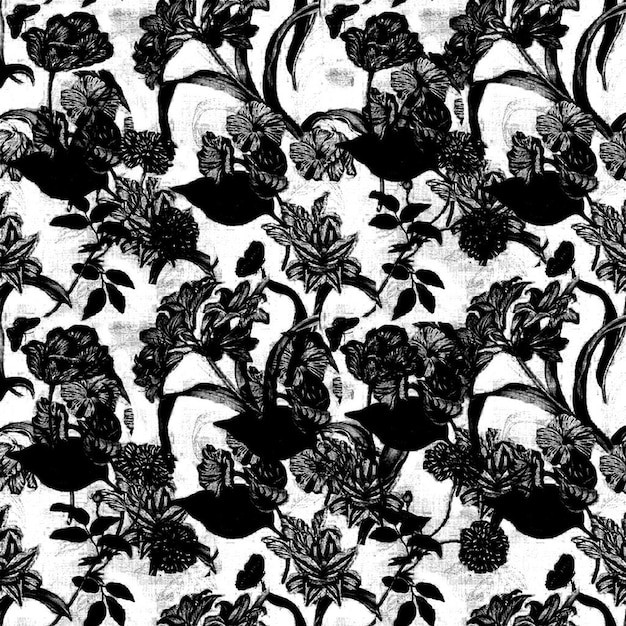 Patrón floral blanco y negro