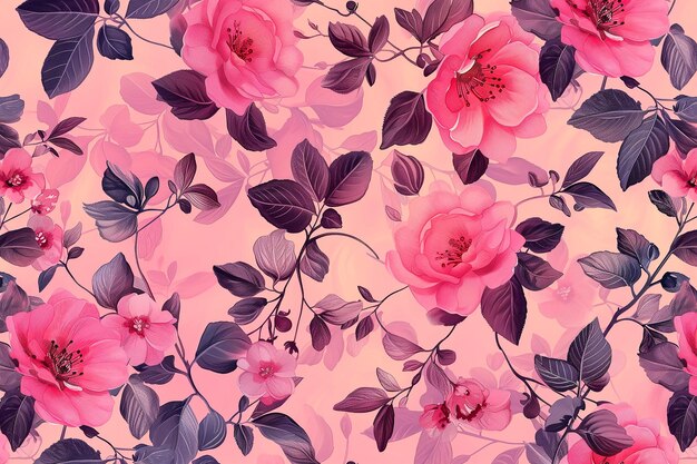Foto patrón floral en color rosa con muchas hojas florales fondo de boda romántico