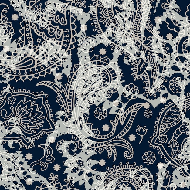 Patrón floral colorido sin costuras Ornamento de plantas Flores decorativas y diseño de Paisley para telas tarjetas web decoupage