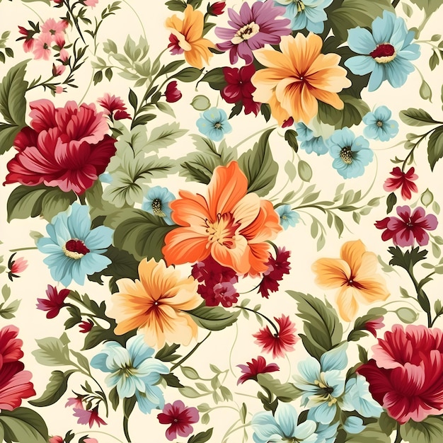 un patrón floral colorido con diferentes flores en él.