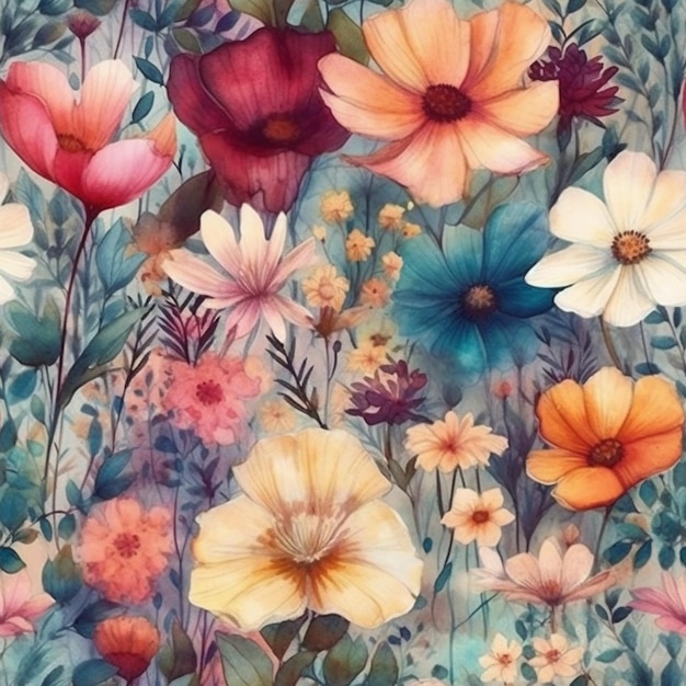 Un patrón floral colorido con un fondo de flores.