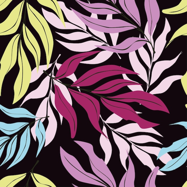 un patrón floral colorido con hojas púrpuras y hojas pórpuras
