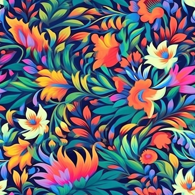 Un patrón floral colorido con muchos colores y tamaños diferentes ai generativo