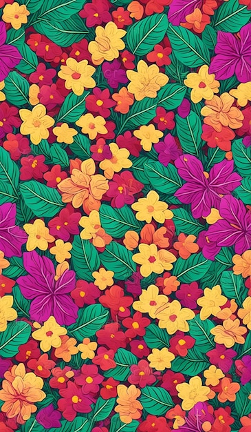Un patrón floral colorido con la palabra hibisco.
