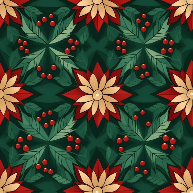 Foto patrón floral sin costuras con bayas rojas y hojas verdes generativo ai