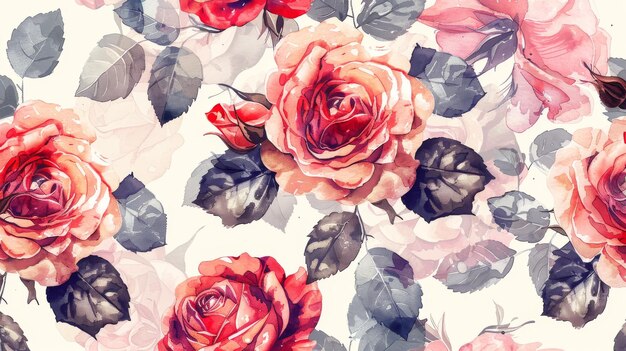 Patrón floral sin costuras con rosas acuarela Ilustración moderna