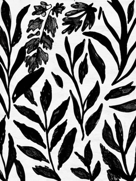 Patrón floral dibujado a mano Dibujo a tinta Abstracto negro Arte moderno Impresión en lienzo Pintura acrílica