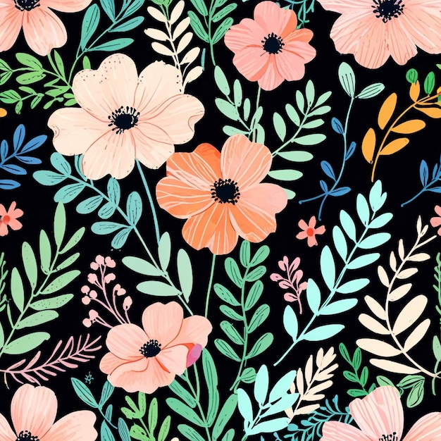 un patrón floral con diferentes flores en él
