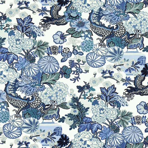 El patrón floral del dragón azul