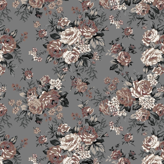 un patrón floral con una flor negra en un fondo gris