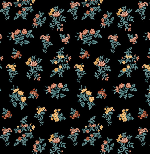un patrón floral con flores amarillas en un fondo negro