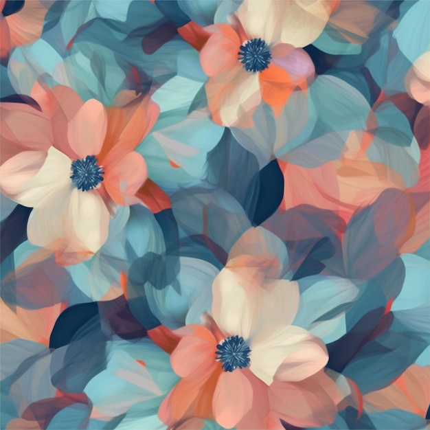 Un patrón floral con flores azules y rosas.