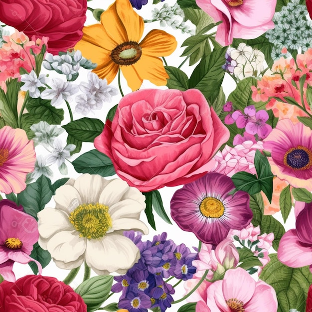 Un patrón floral con flores y hojas que dicen "en él".