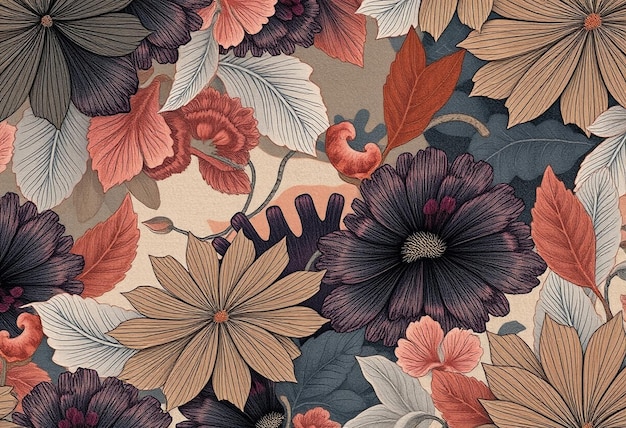 un patrón floral con flores y hojas