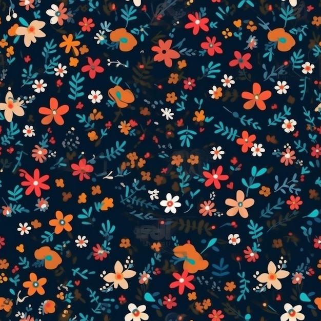 Un patrón floral con flores y mariposas.