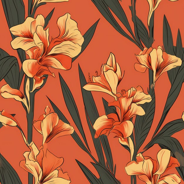 Un patrón floral con flores naranjas y la palabra lirios en la parte inferior.