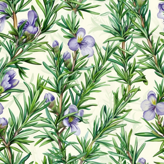 un patrón floral con flores púrpuras y hojas verdes