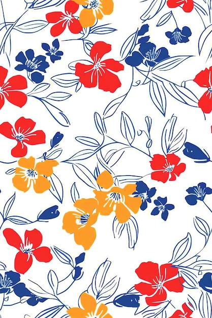 un patrón floral con flores en rojo azul y amarillo
