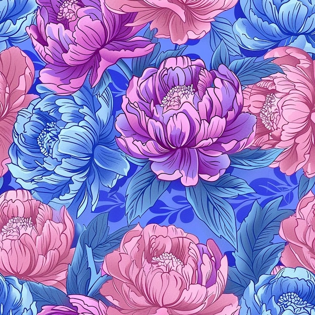 un patrón floral con flores rosas y azules