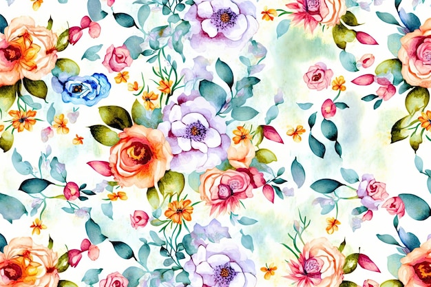 Patrón floral de flores silvestres Generativo AI acuarela pastel Ilustración