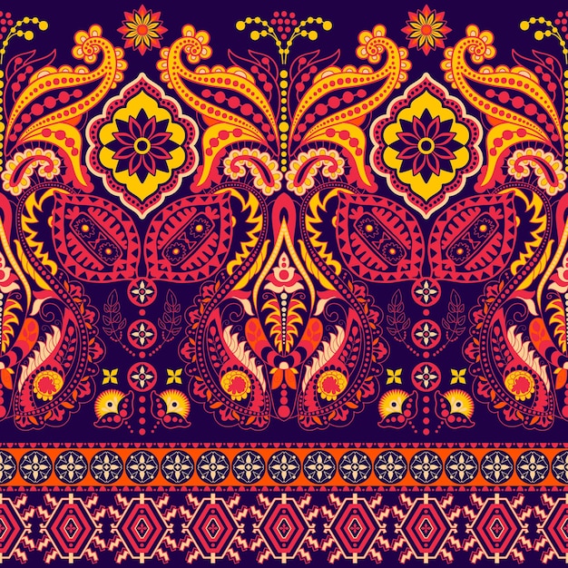 Patrón floral de fondo Paisley sin costuras Fondo ornamental colorido Adorno indio Hermoso adorno indio para envolver papel tela textil papel tapiz