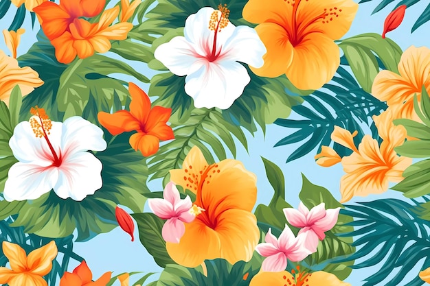 Patrón floral hawaiano colorido diseño de flores hawaianas Generado por IA